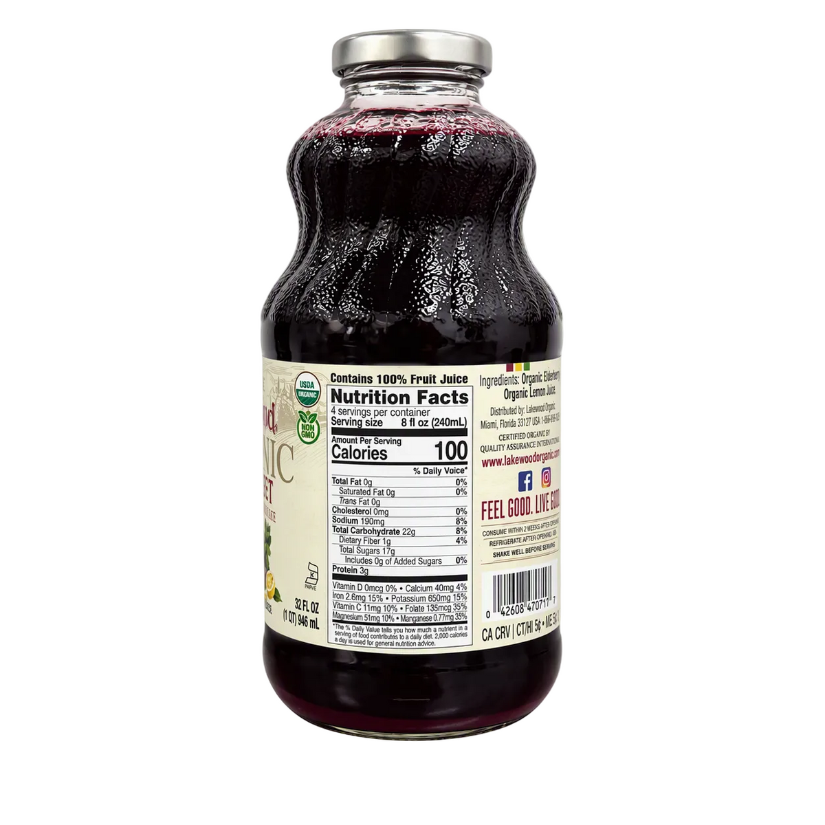 Lakewood Organic Pure Beet Juice with Organic Lemon Juice 946ml