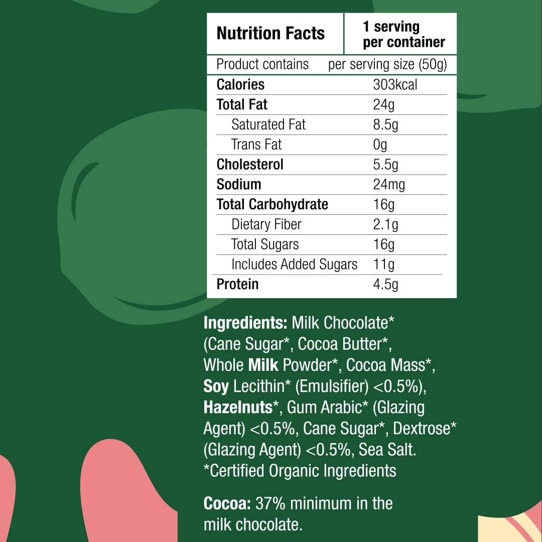 Healthy Options Organic Hazelnuts in Milk Chocolate 50g