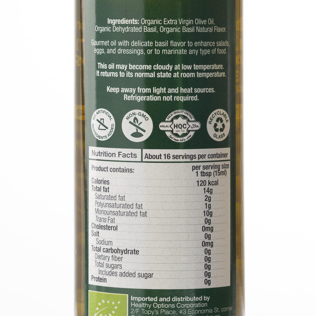 Healthy Options Organic Italian Extra Virgin Olive Oil with Basil 250ml