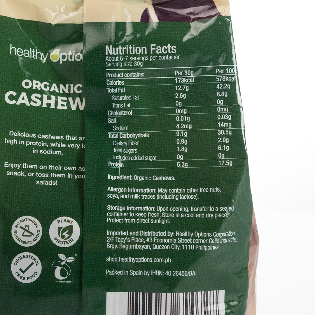 Healthy Options Organic Cashews 200g