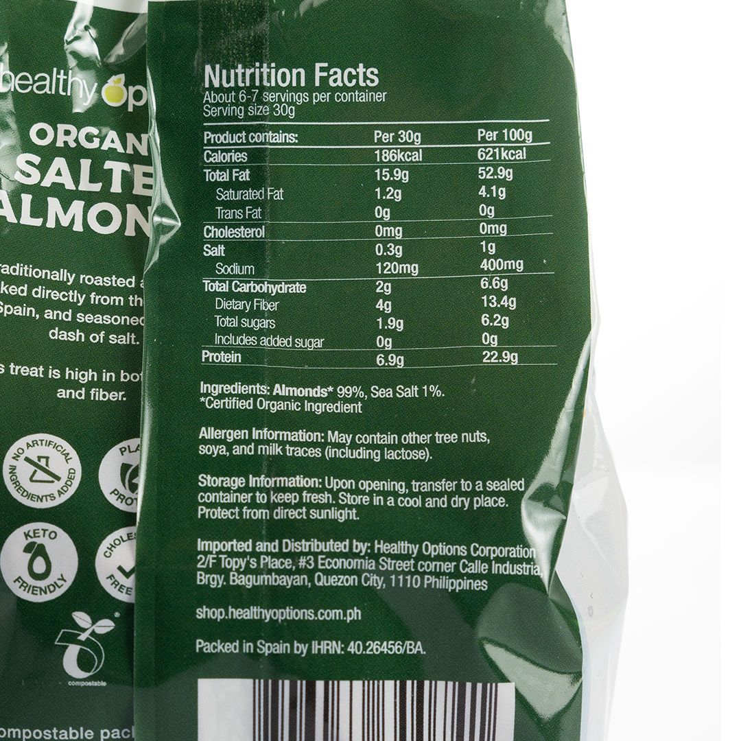 Healthy Options Organic Salted Almonds 200g