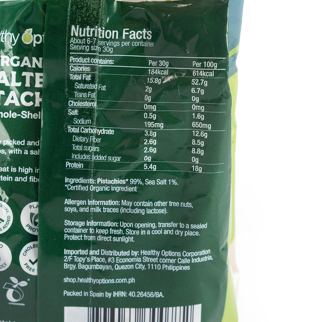 Healthy Options Organic Salted Whole-Shelled Pistachios 200g