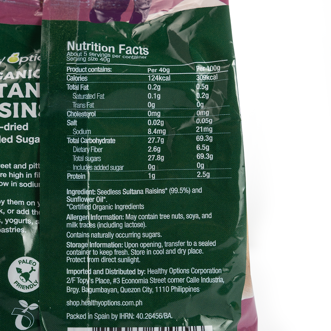 Healthy Options Organic Sultana Raisins 200g