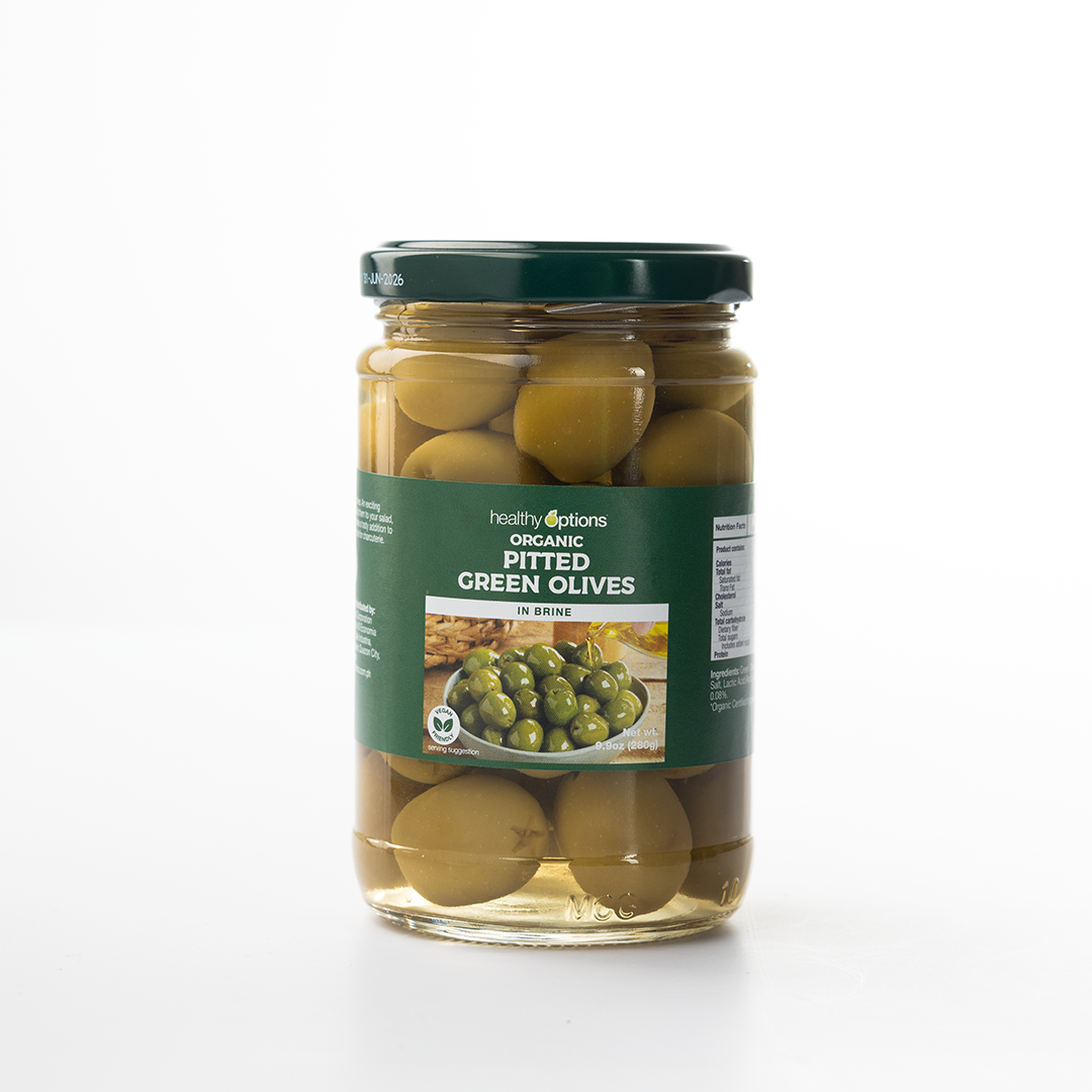 Healthy Options Organic Pitted Green Olives in Brine 280g