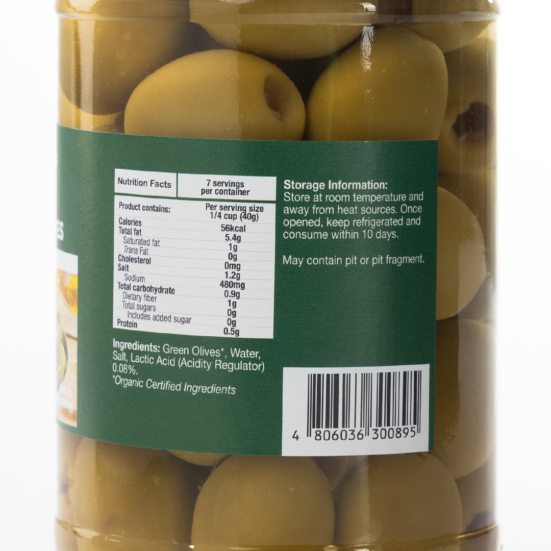 Healthy Options Organic Pitted Green Olives in Brine 280g