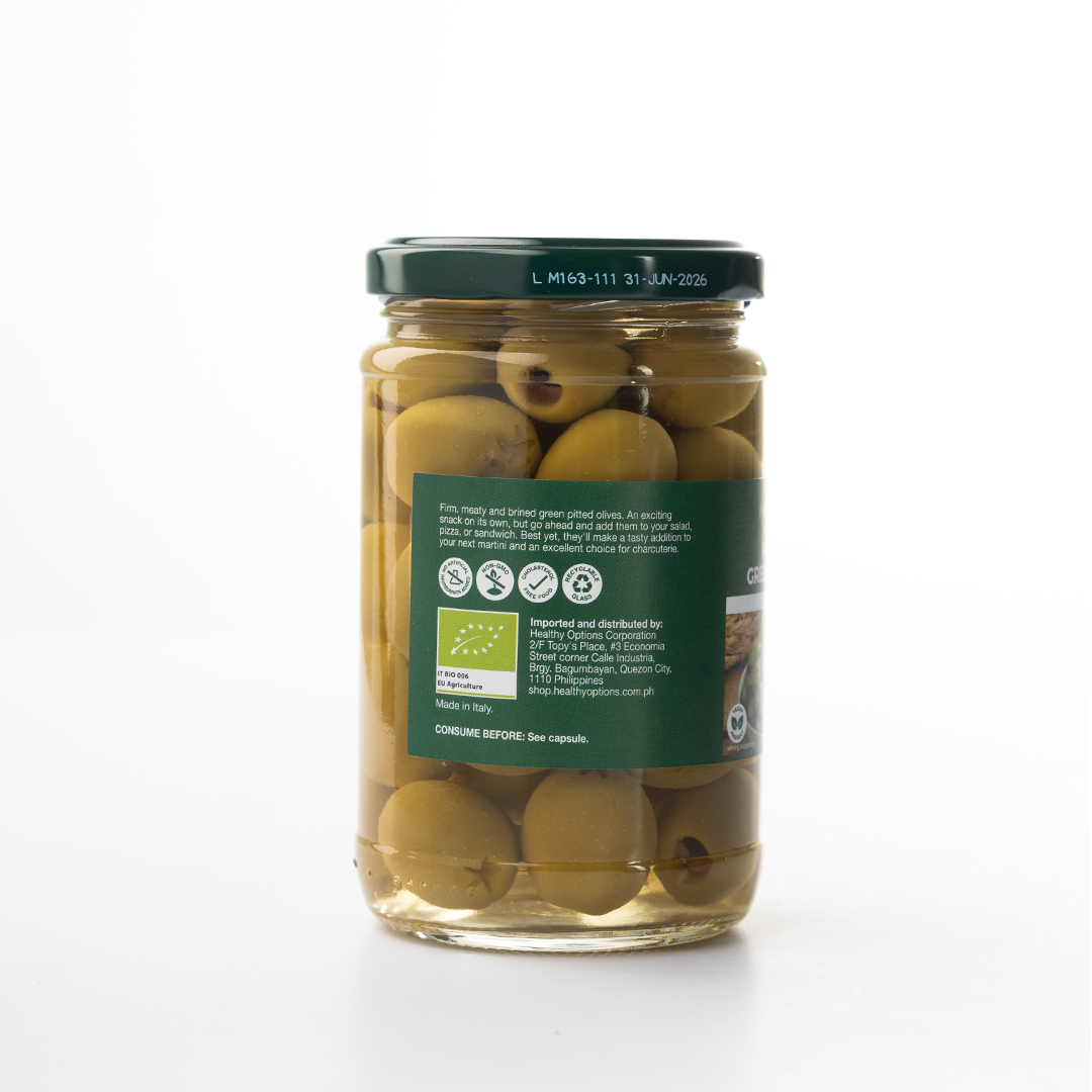 Healthy Options Organic Pitted Green Olives in Brine 280g