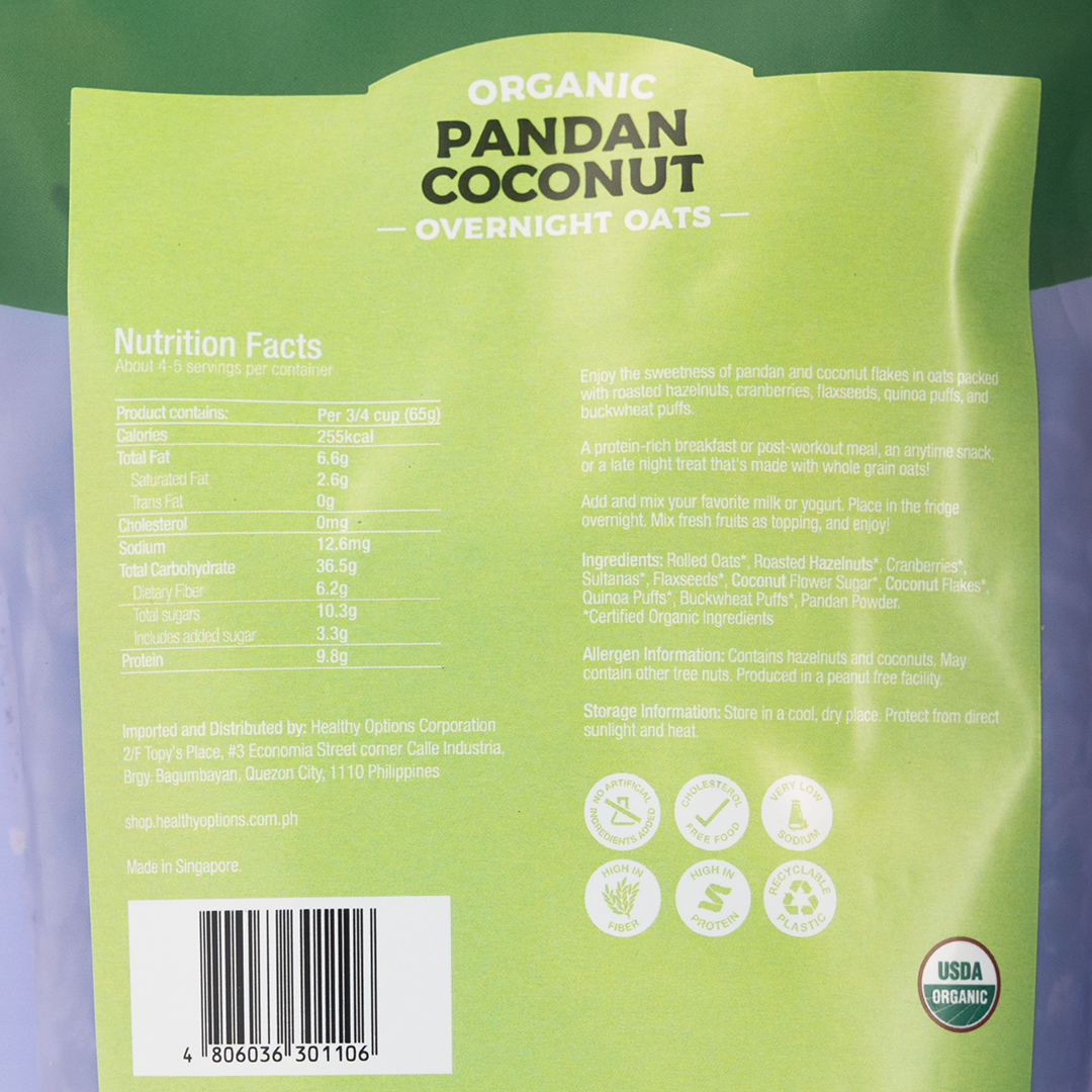 Healthy Options Organic Pandan Coconut Overnight Oats 300g