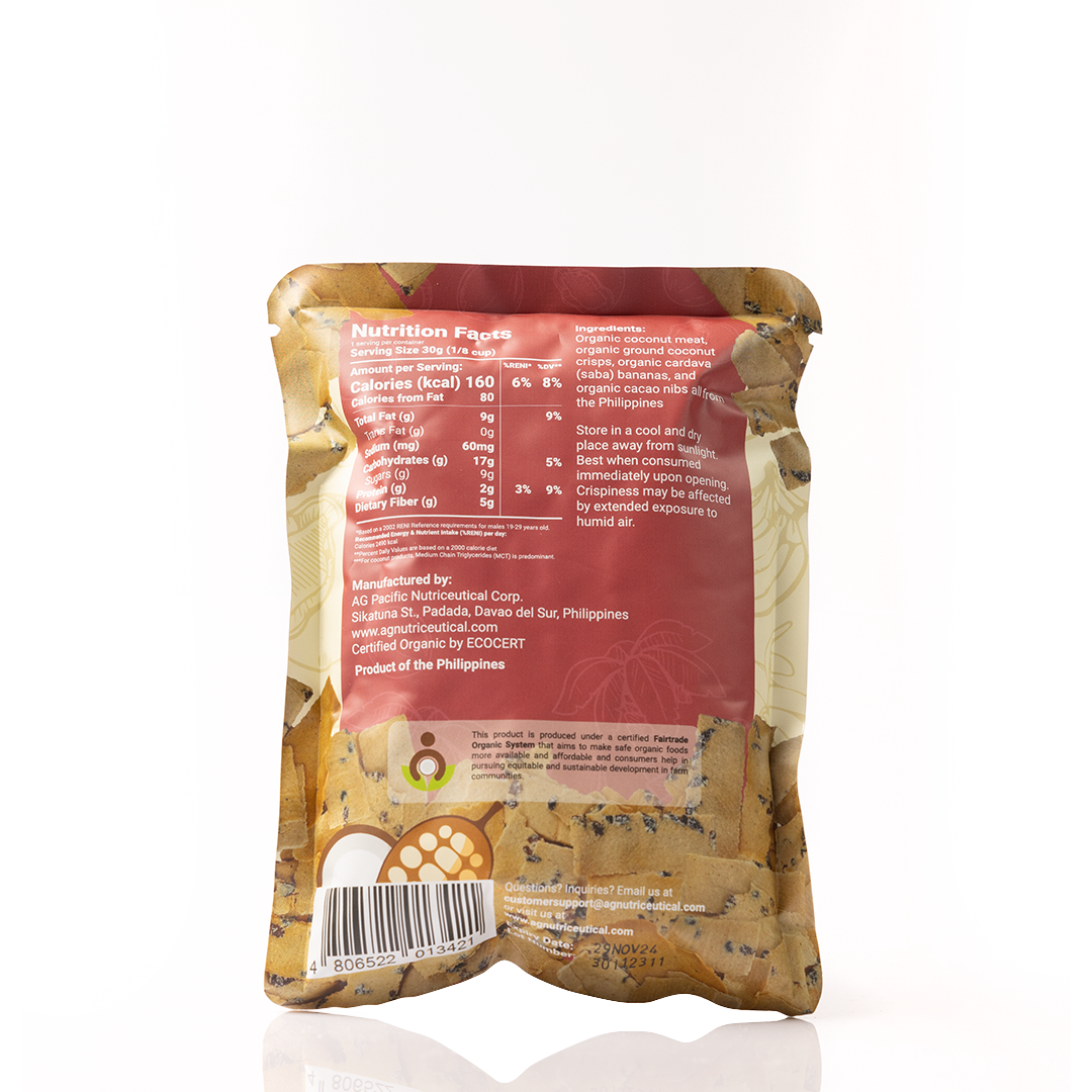 Coco Crisps Organic Baked Coconut Chips Banana with Cacao Nibs 30g