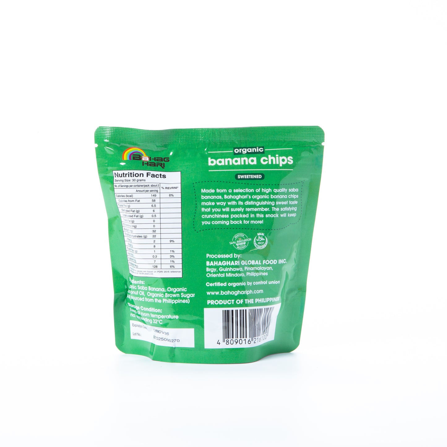 Bahaghari Organic Sweetened Banana Chips 60g