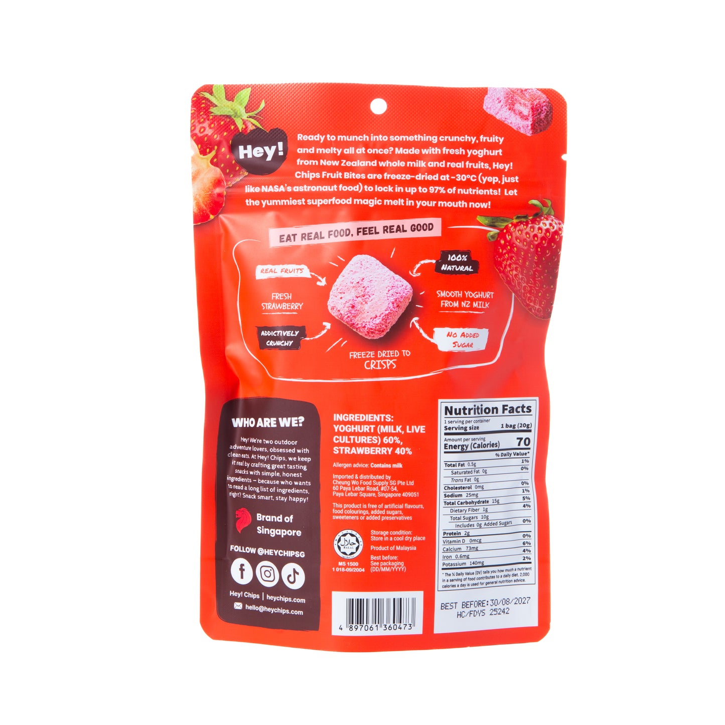 Hey! Chips Freeze-Dried Strawberry Fruit Bites 20g