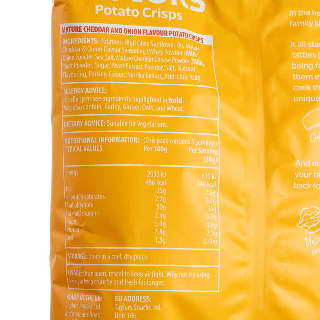 Taylors Mature Cheddar & Onion Potato Crisps 150g