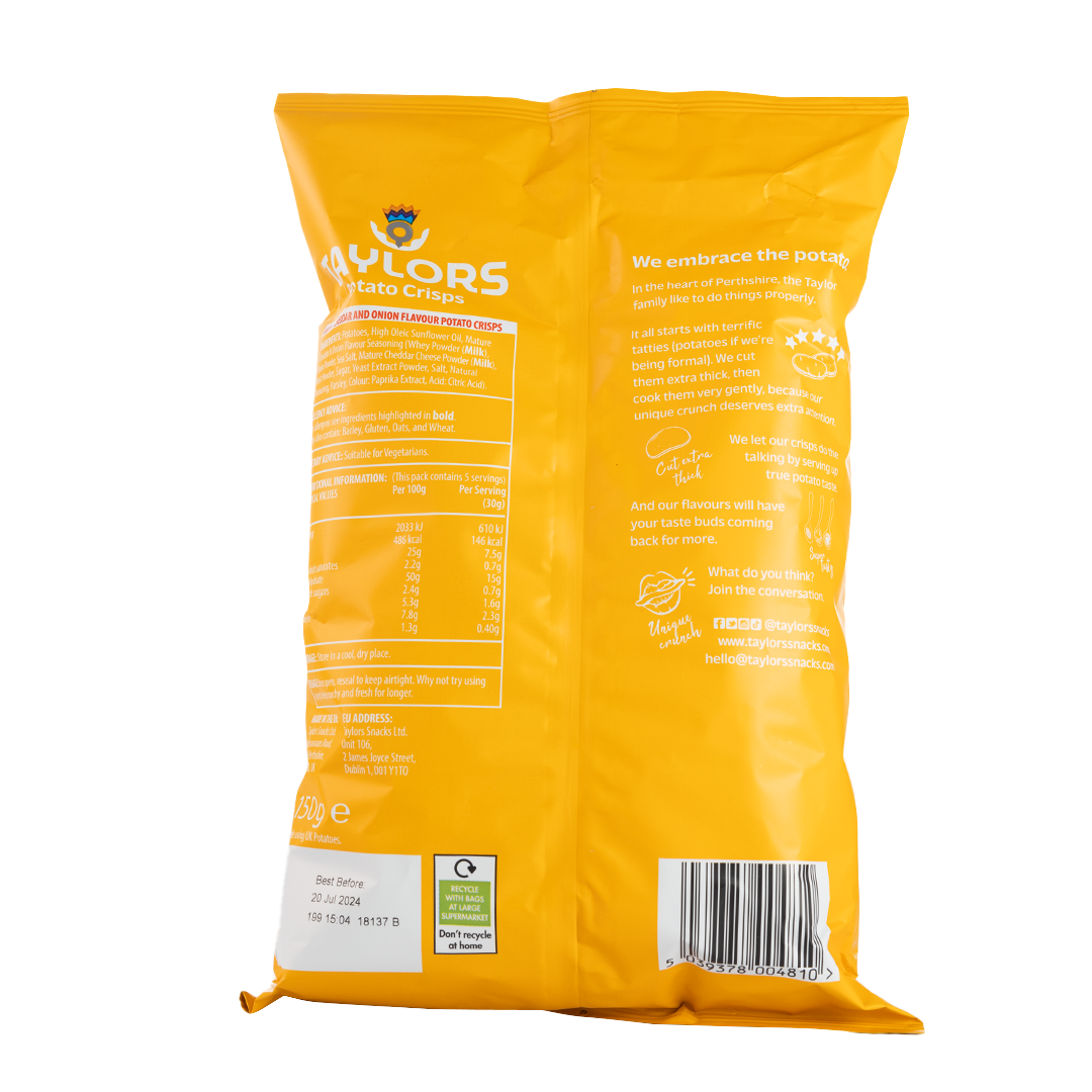 Taylors Mature Cheddar & Onion Potato Crisps 150g