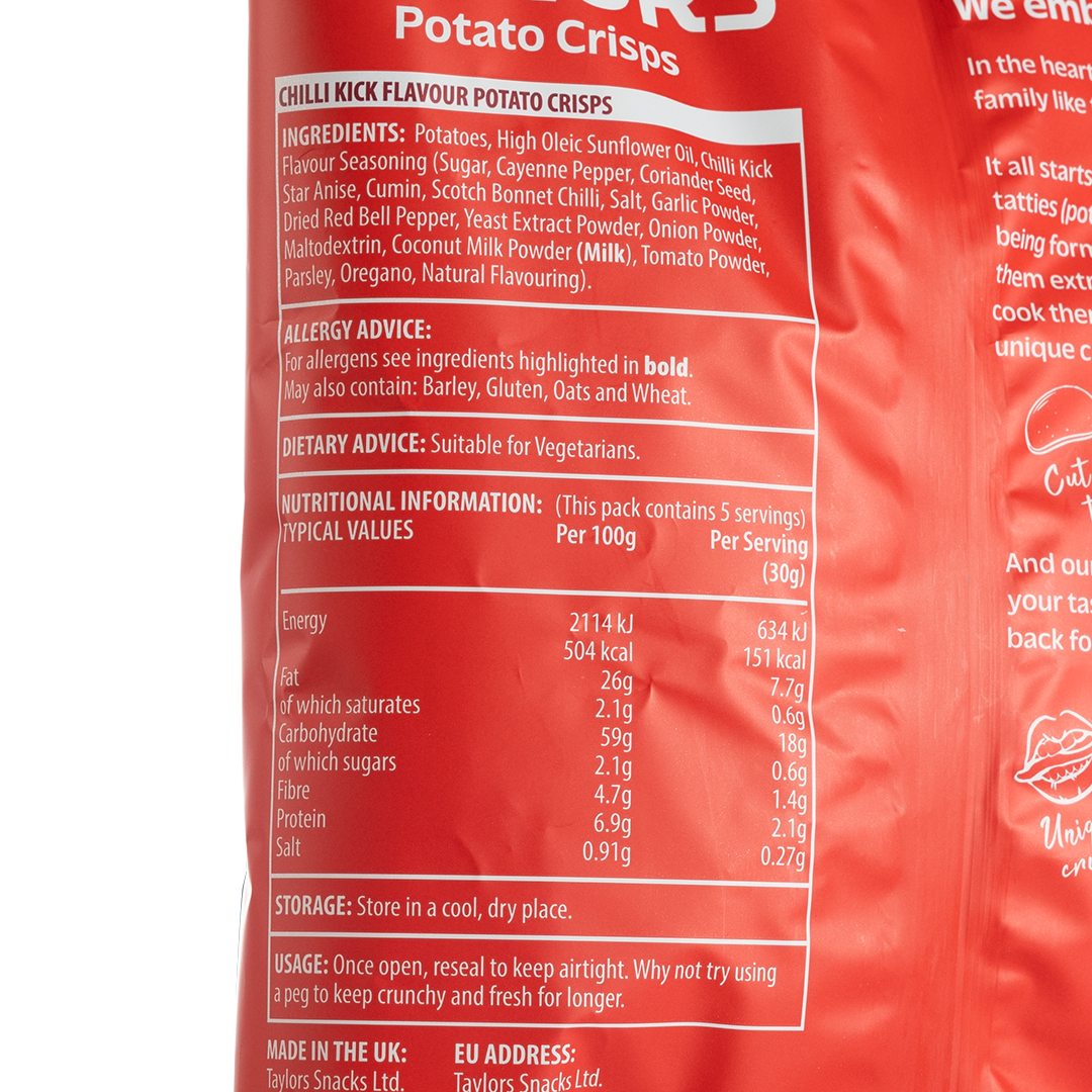 Taylors Chilli Kick Potato Crisps 150g