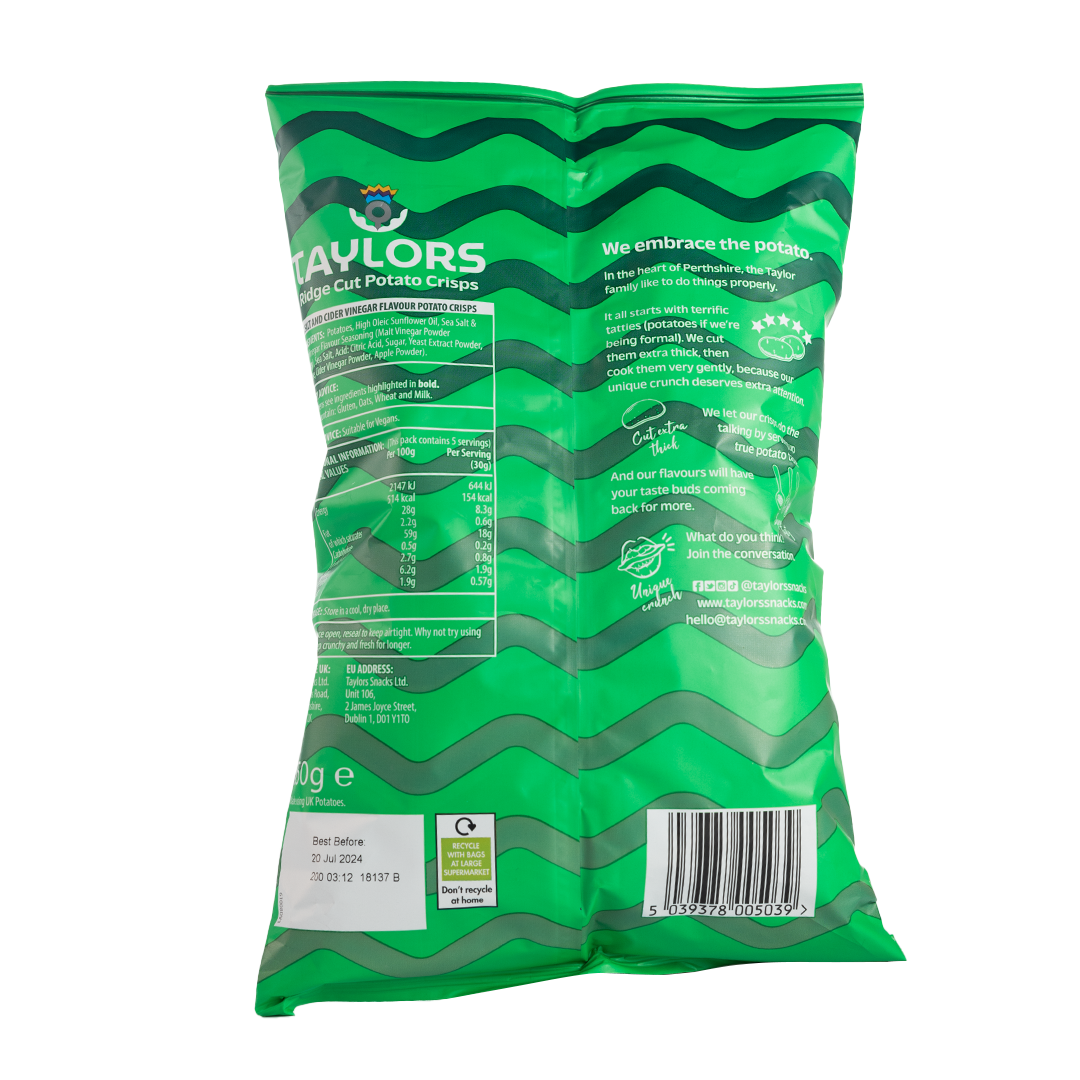 Taylors Sea Salt & Cider Vinegar Ridge Cut Potato Crisps 150g