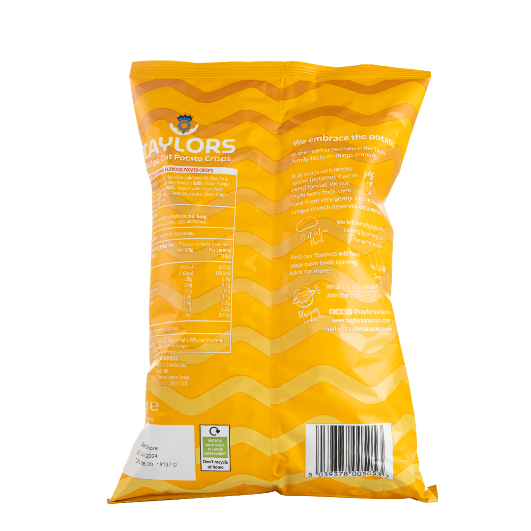 Taylors Cheddar & Onion Ridge Cut Potato Crisps 150g