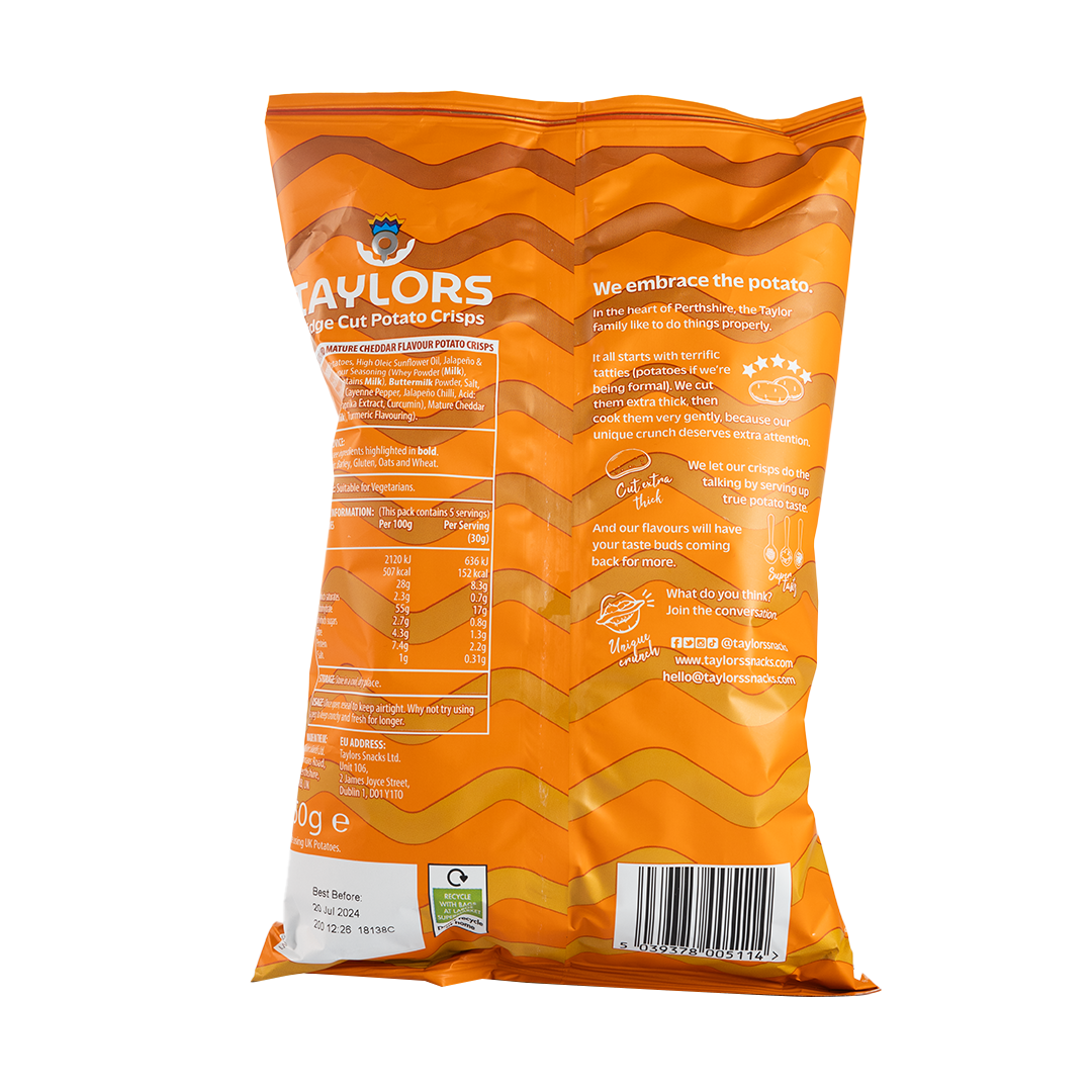 Taylors Jalapeno & Mature Cheddar Ridge Cut Potato Crisps 150g
