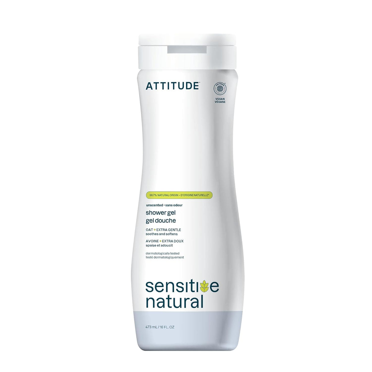 Attitude Sensitive Skin Care Natural Shower Gel Extra Gentle Unscented 473ml