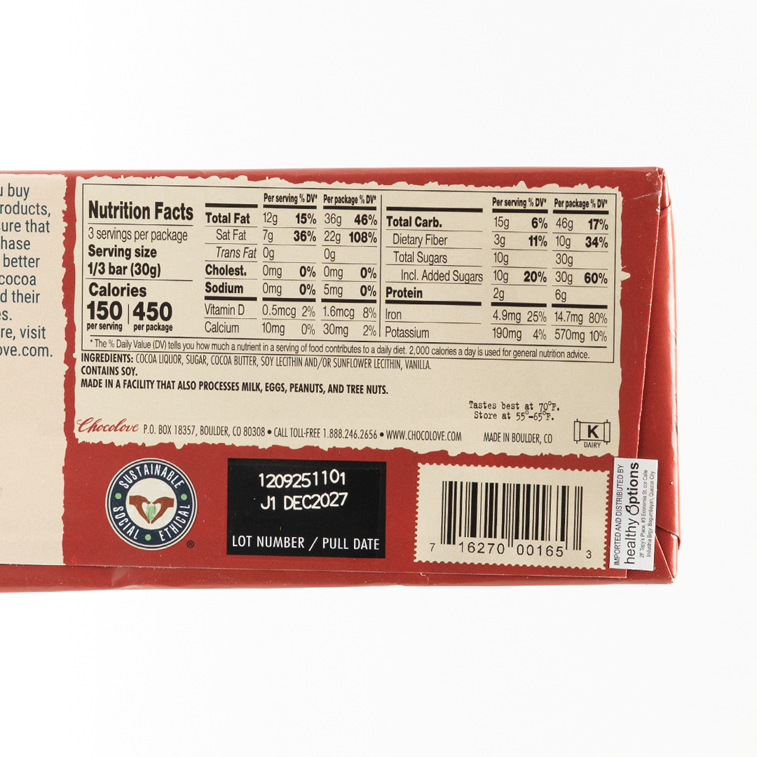 Chocolove Rich Dark Chocolate Bar 65% Cocoa 90g