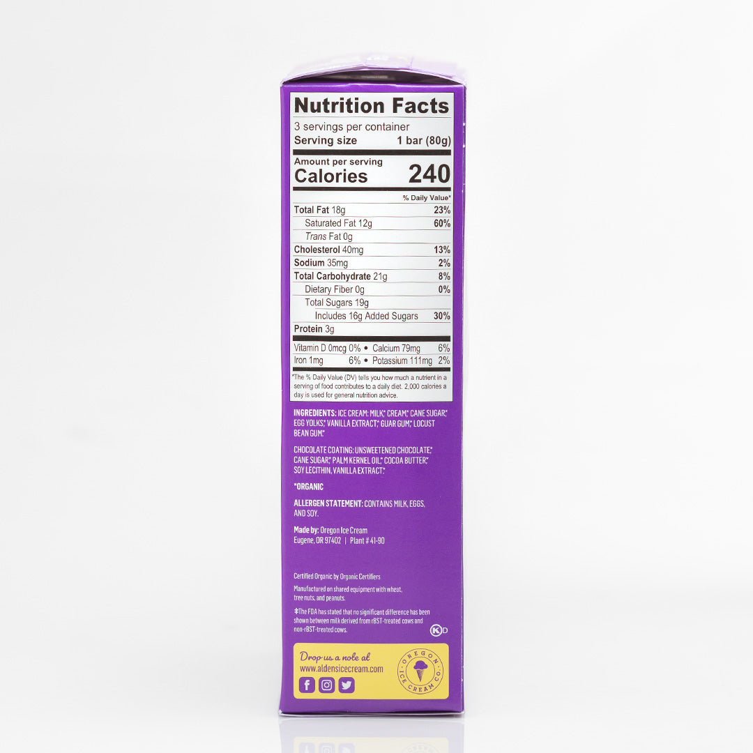 Alden's Organic Vanilla Dark Chocolate Ice Cream Bars 3 - 89ml