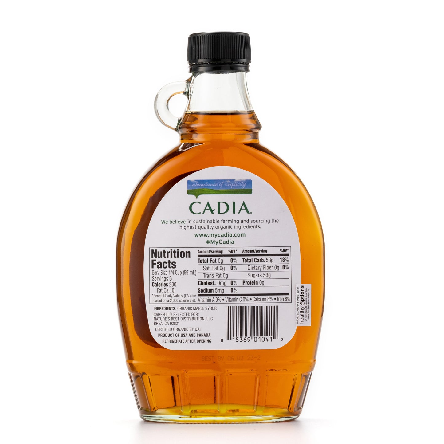 Cadia Organic Maple Syrup Amber Color, Rich Taste 354mL