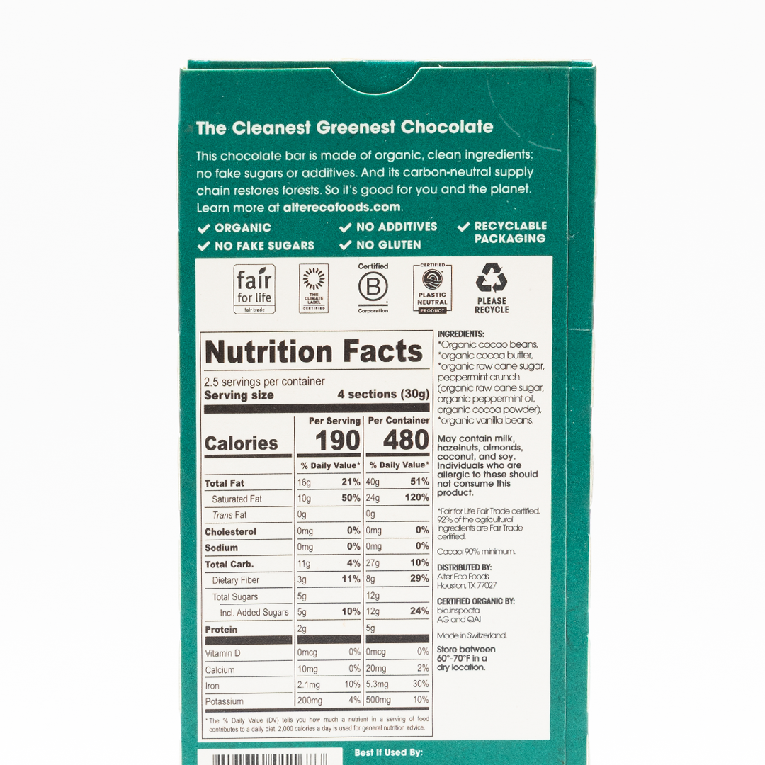Altereco Deep Dark Crisp Mint Organic Chocolate 90% Cocoa 75g