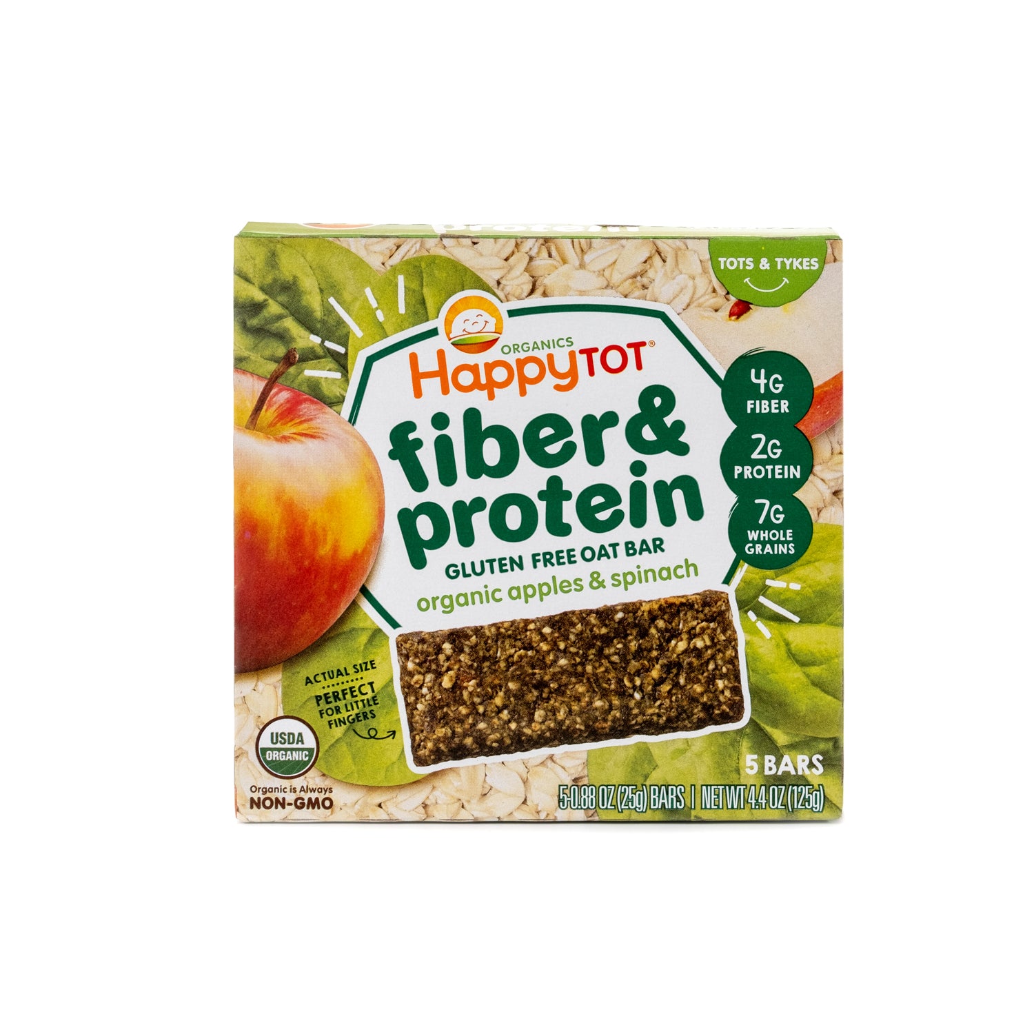 Happy Tot Fiber Protein Organic Apples Spinach Oat Bar 125g
