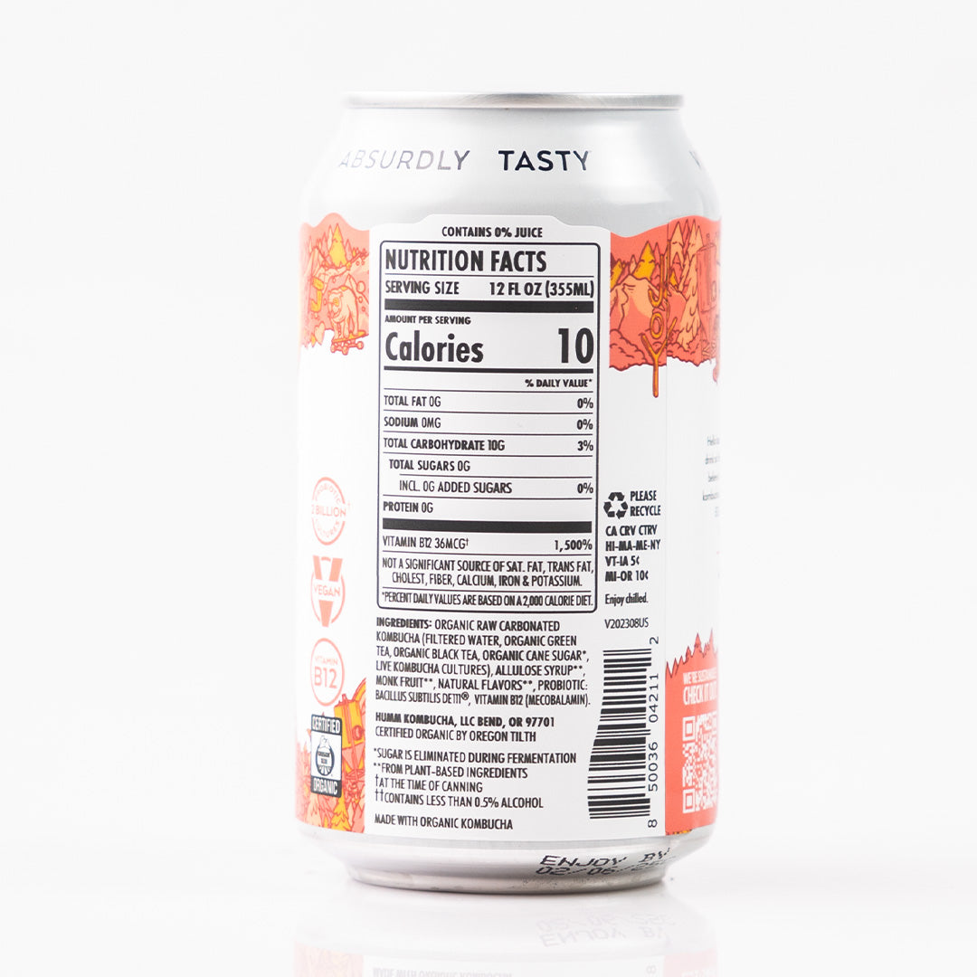 Humm Probiotic Kombucha Zero Sugar Peach Tea 355ml