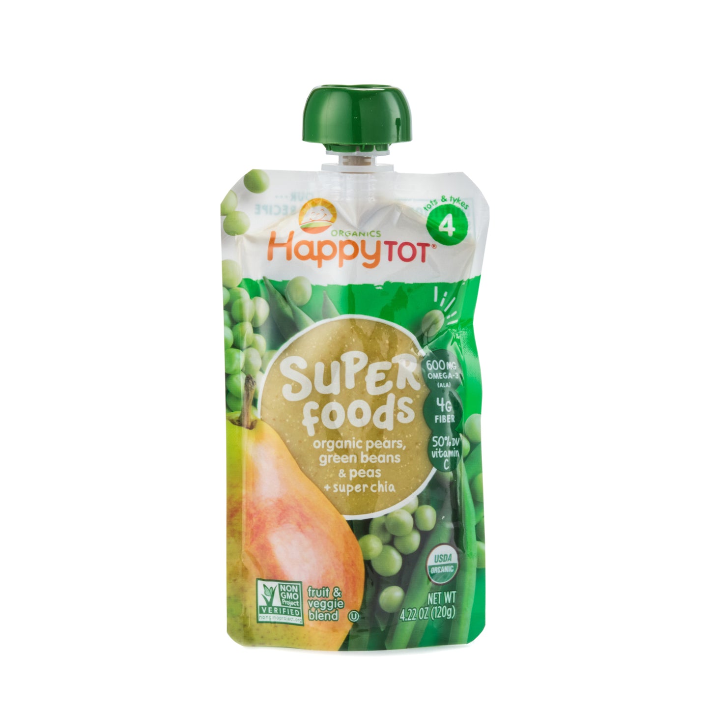 Happy Tot Super Foods Organic Pears, Green Beans & Peas Stage 4 120g