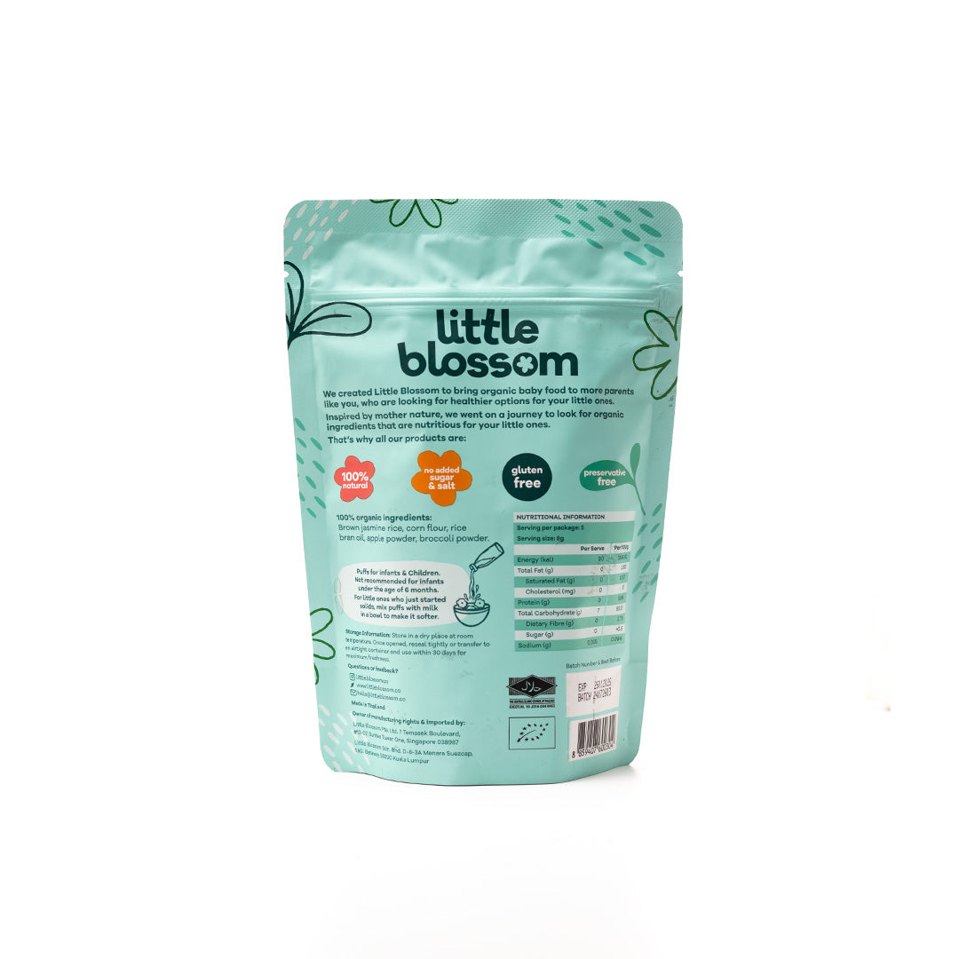 Little Blossom Organic Brown Rice Apple and Broccoli Puffs 40g