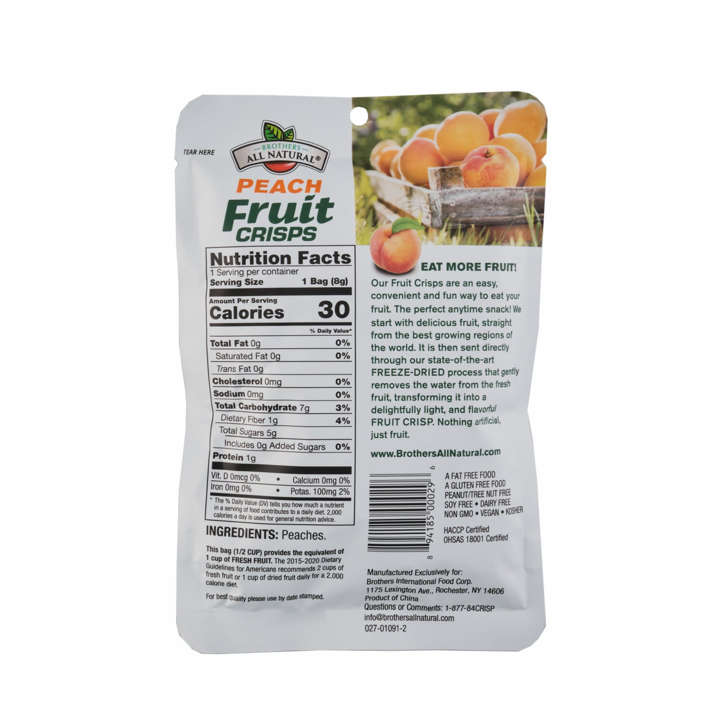 Brothers All Natural Freeze Dried Peach Fruit Crisps 8g