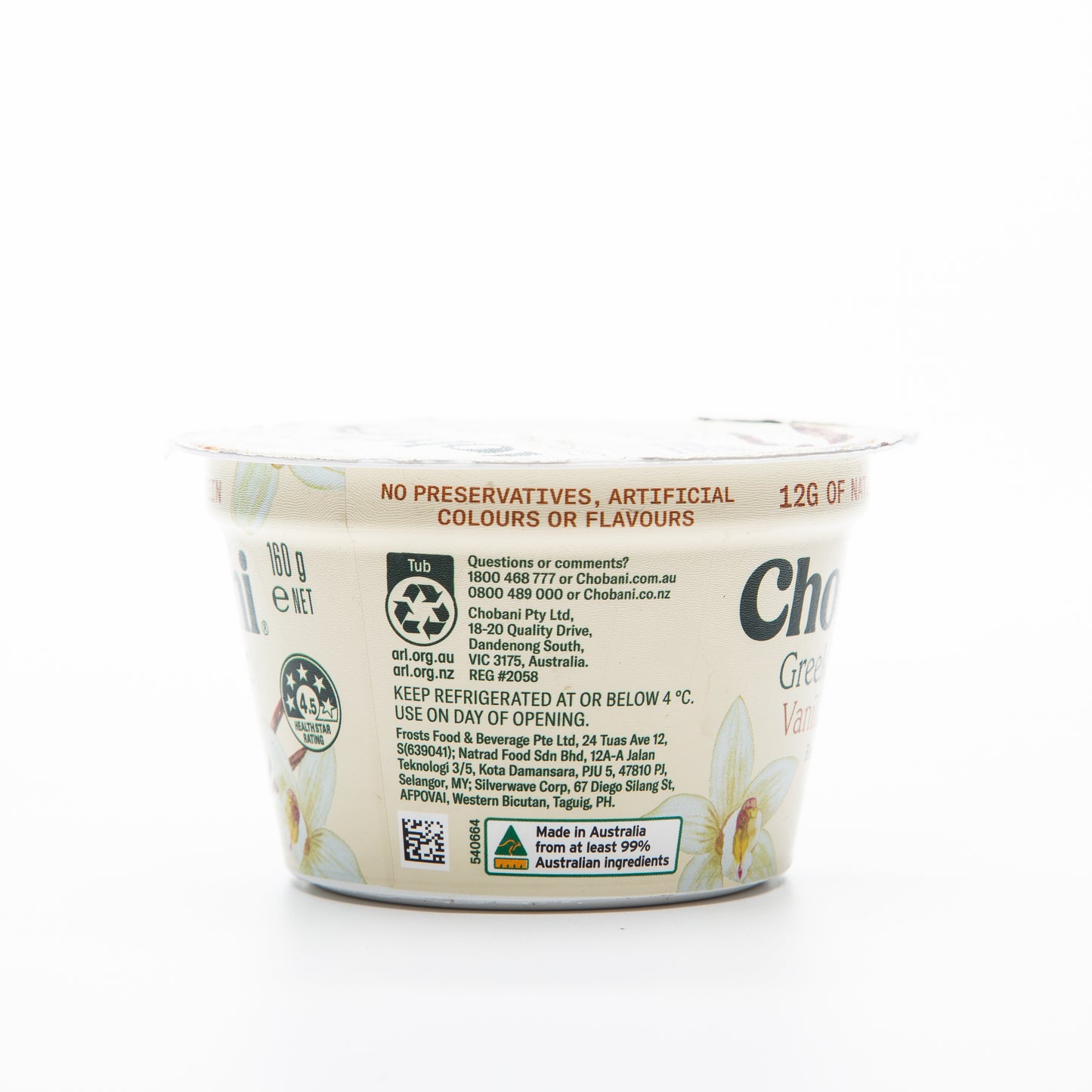 Chobani Vanilla Bean Blended Greek Yogurt 160g