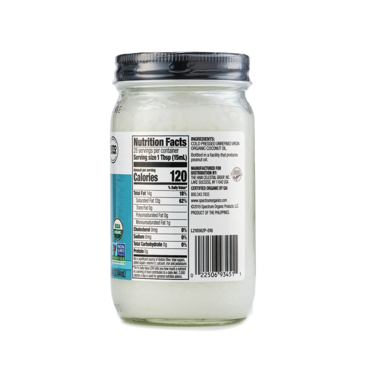 Spectrum Organic Virgin Coconut Oil Unrefined 414mL