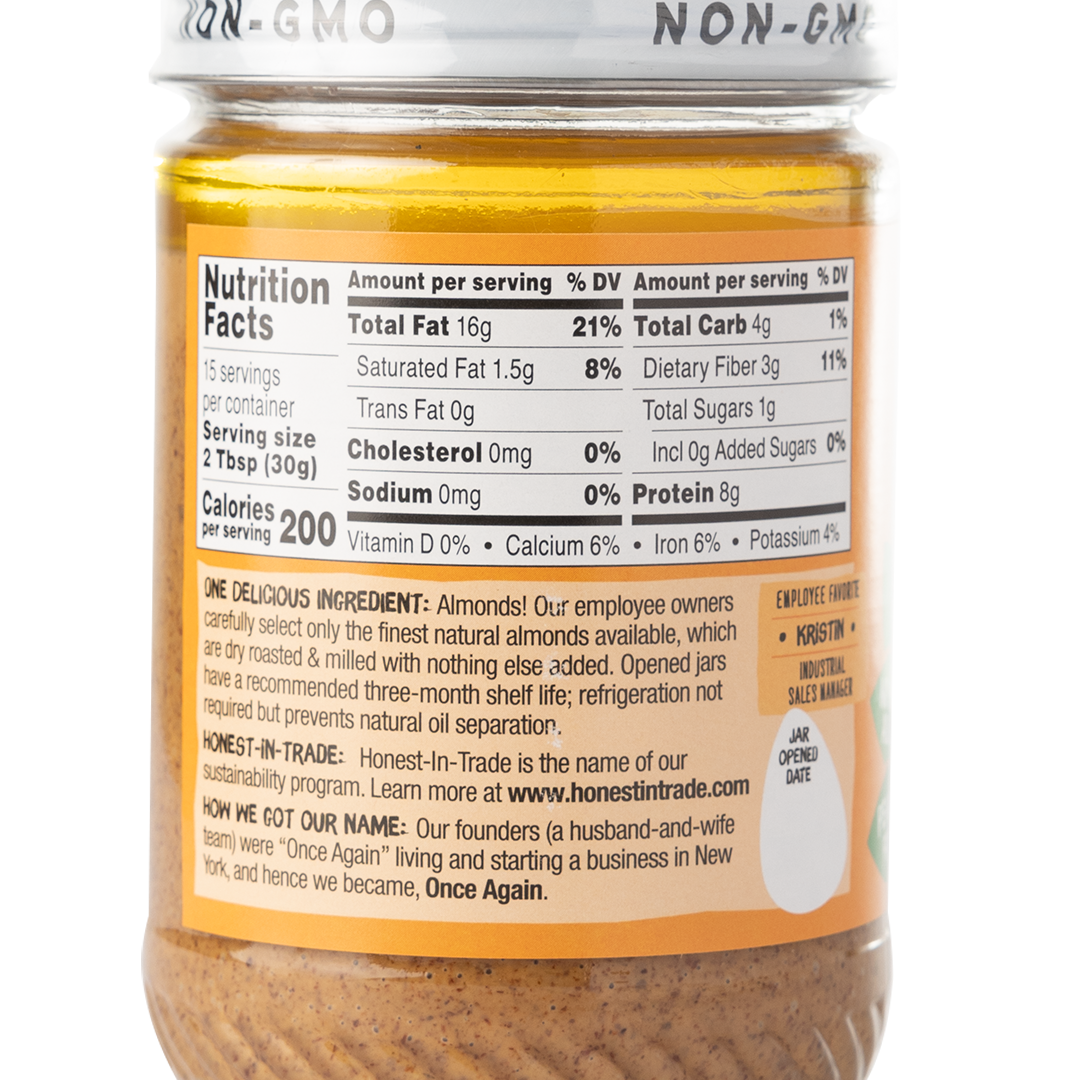 Once Again Unsweetened & Roasted Creamy Almond Butter 454g