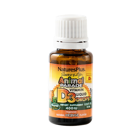 Natures Plus Animal Parade Vitamin D3 Liquid Drops 400IU per 2 drops 10ml Natural Orange Flavor