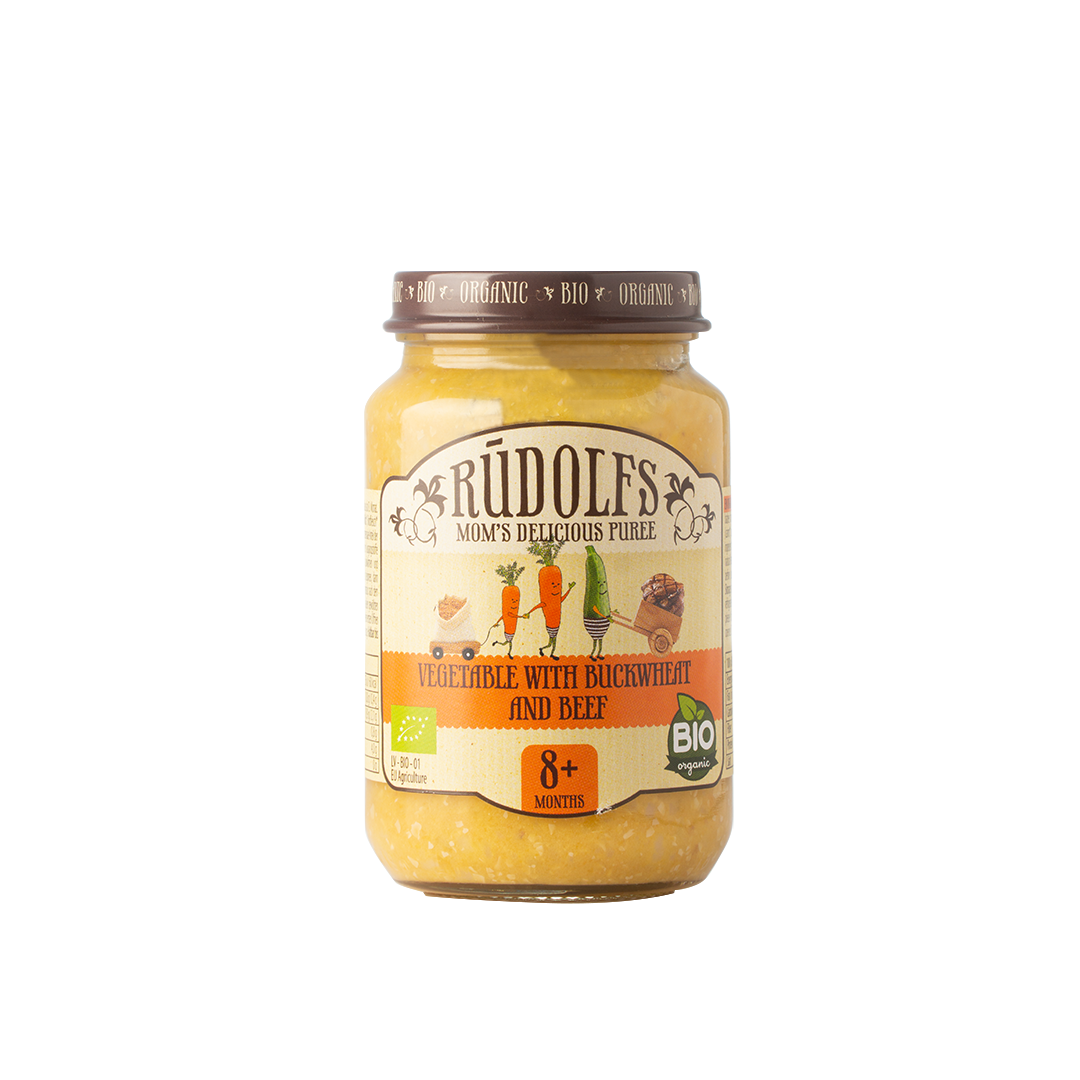 Rudolfs Organic Vegetable with Buckwheat and Beef Puree 8+ Months Stage 3 190g