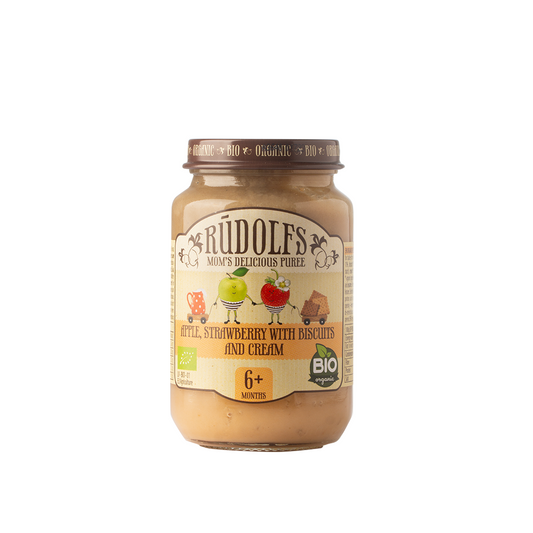 Rudolfs Organic Apple, Strawberry Puree with Biscuits 6+ Months Stage 2 190g