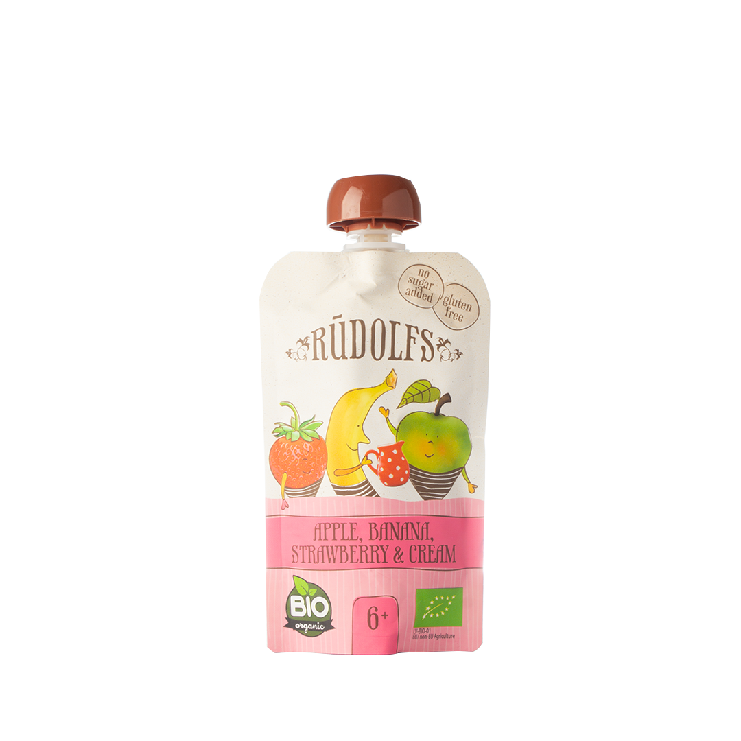 Rudolfs Organic Apple, Banana, Strawberry & Cream Puree 6+ Months Stage 2 110g