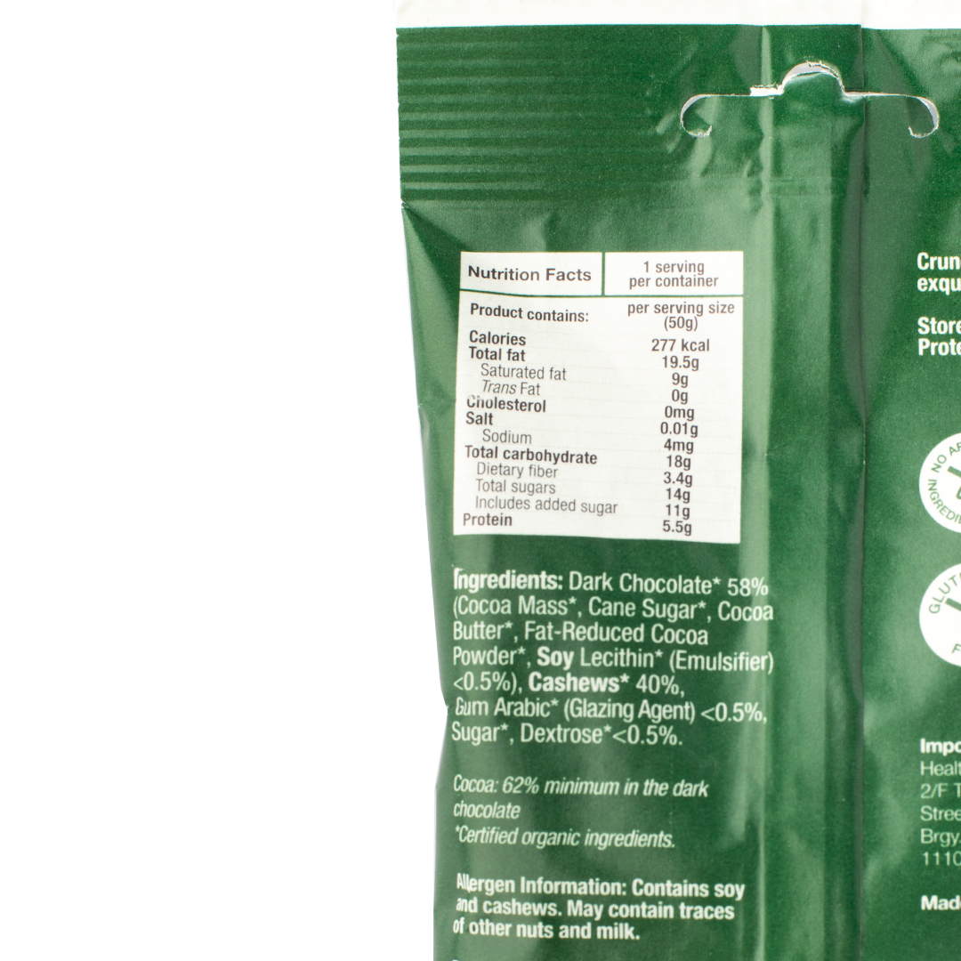 Healthy Options Organic Cashews in Dark Chocolate 50g