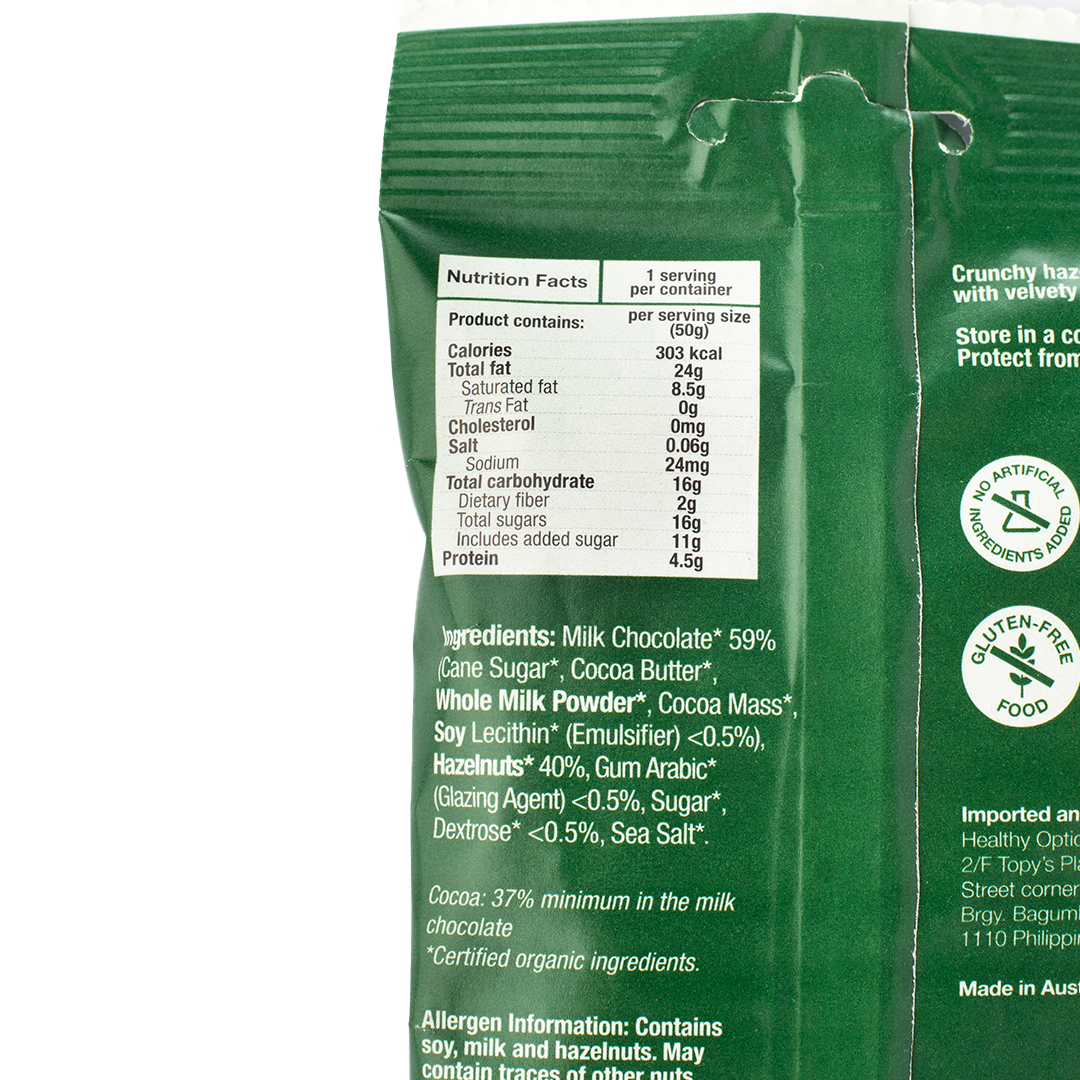 Healthy Options Organic Hazelnuts in Milk Chocolate 50g