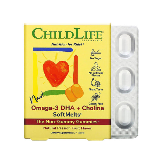 ChildLife Omega-3 DHA plus Choline Gummies Natural Pasison Fruit Flavor 27 Count