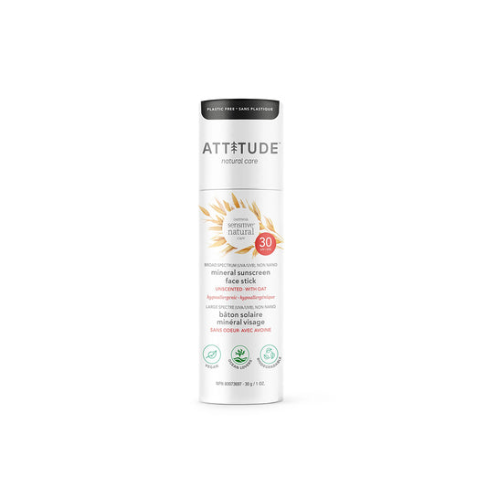 Attitude Sensitive Natural Care Mineral Sunscreen Face Stick Unscented with Oat SPF 30 30g