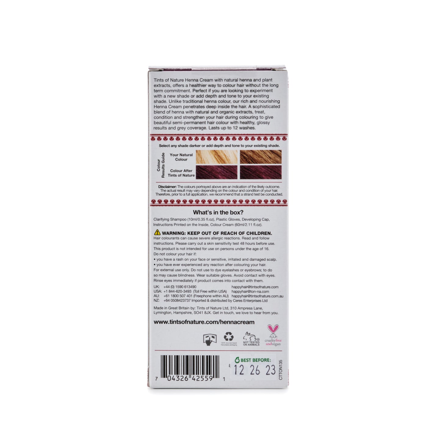 Tints of Nature Henna Cream Burgundy Semi-Permanent Hair Color 70ml