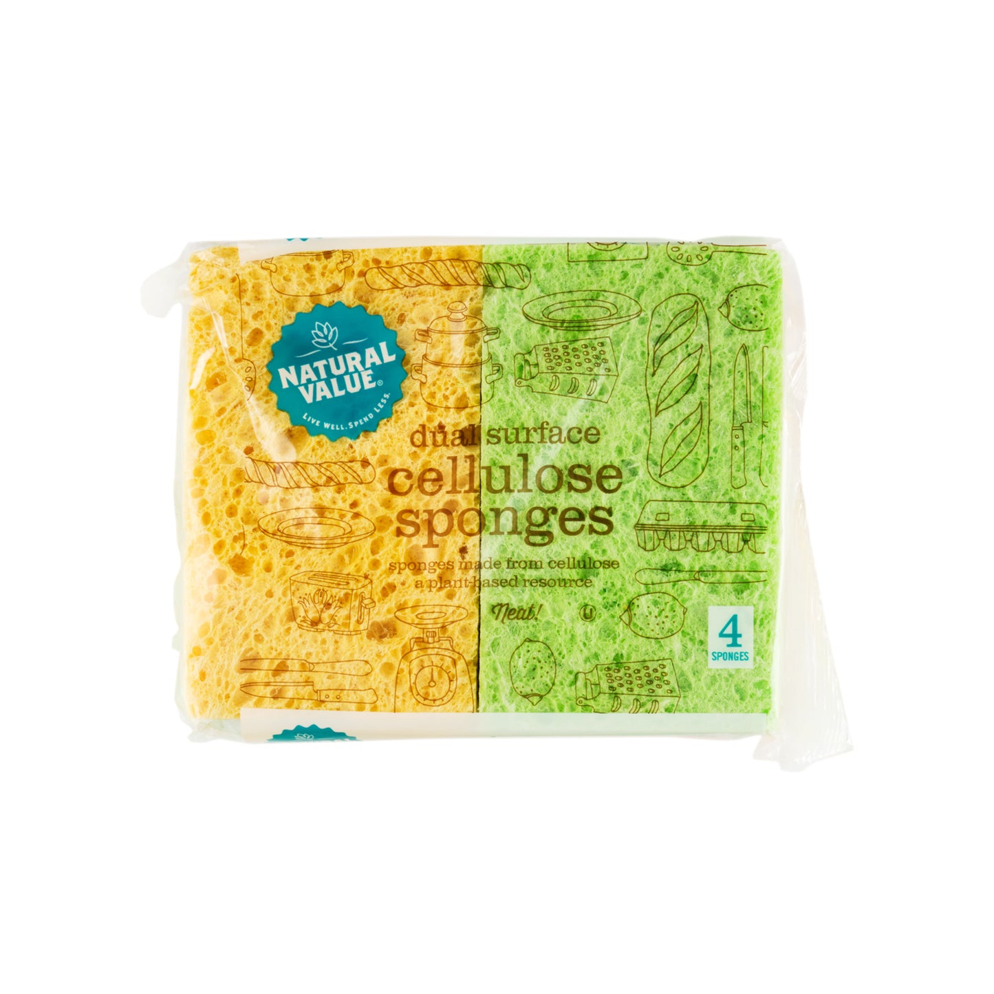 Natural Value Dual Surface Cellulose Sponges 4ct