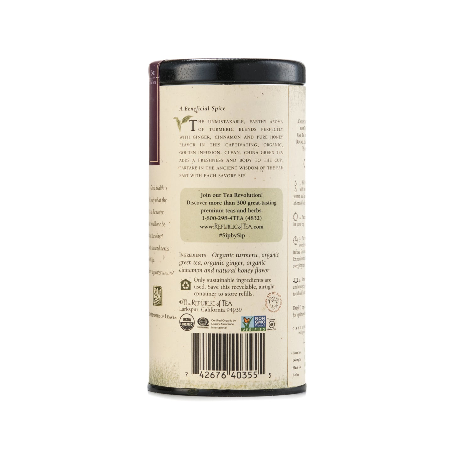 Republic Of Tea Organic Turmeric Ginger 50 Tea Bags