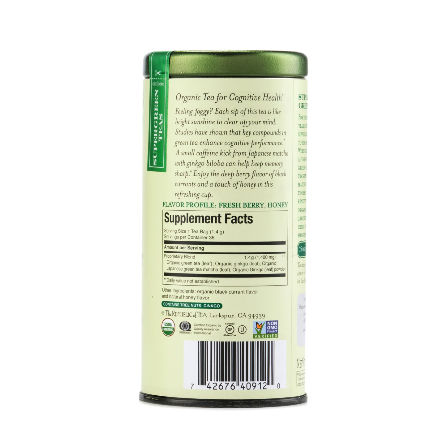 Republic of Tea Organic Brain Boost SuperGreen Tea 36 tea bags