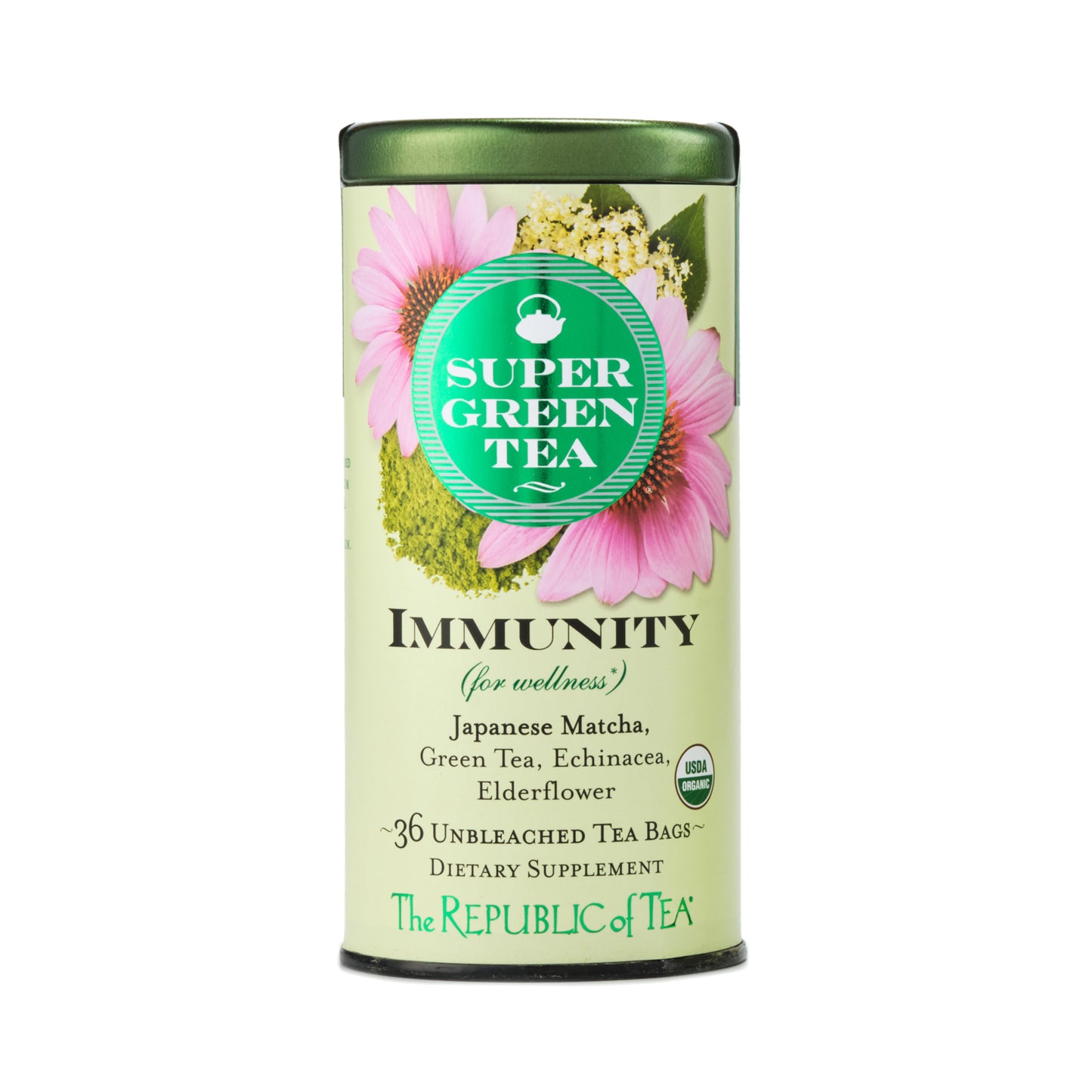 Republic Of Tea Organic Super Green Immunity For Wellness Tea 36 Tea Bags