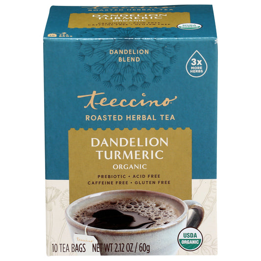 Teeccino Roasted Herbal Tea Dandelion Turmeric 10 tea bags