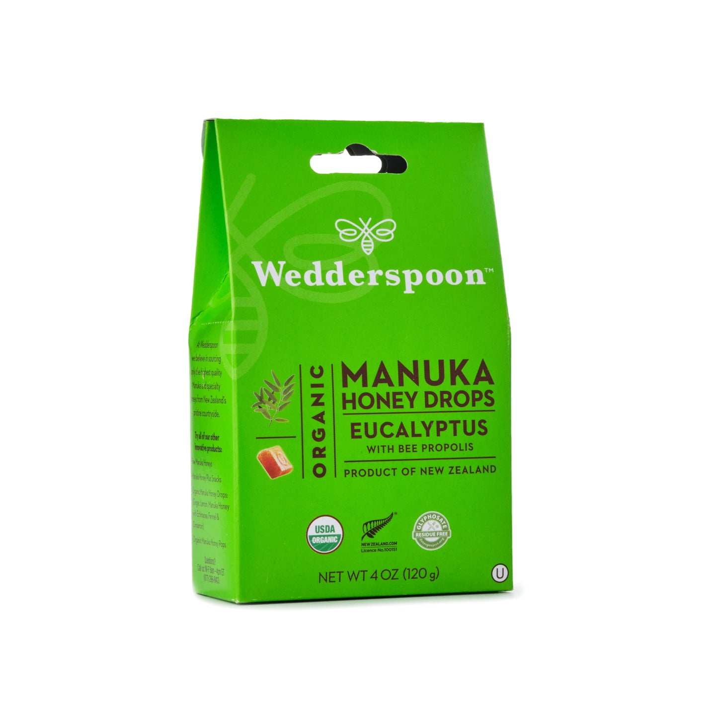 Wedderspoon Organic Manuka Honey Drops Eucalyptus 120g