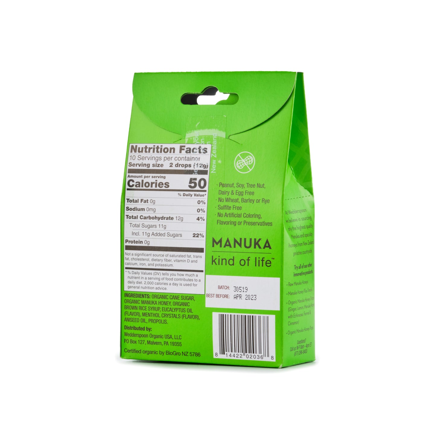 Wedderspoon Organic Manuka Honey Drops Eucalyptus 120g