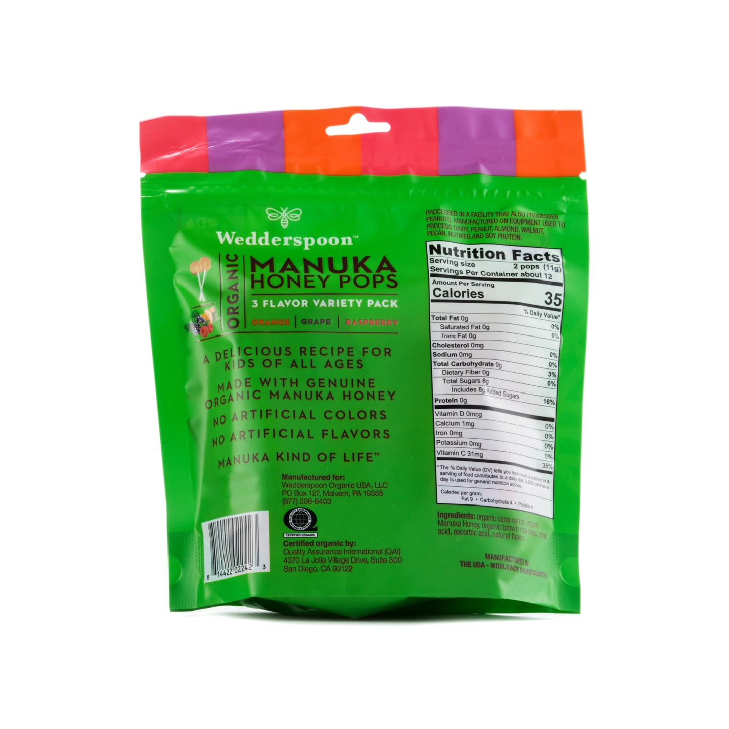 Wedderspoon Organic Manuka Honey Pops 3 Flavor Variety Pack 118g